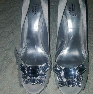 Crystal Embellished White Satin Heels 3 inches