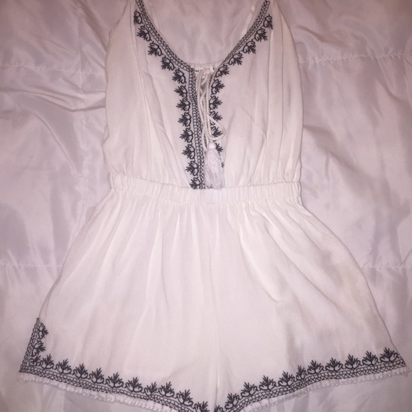 White Embroidered Romper