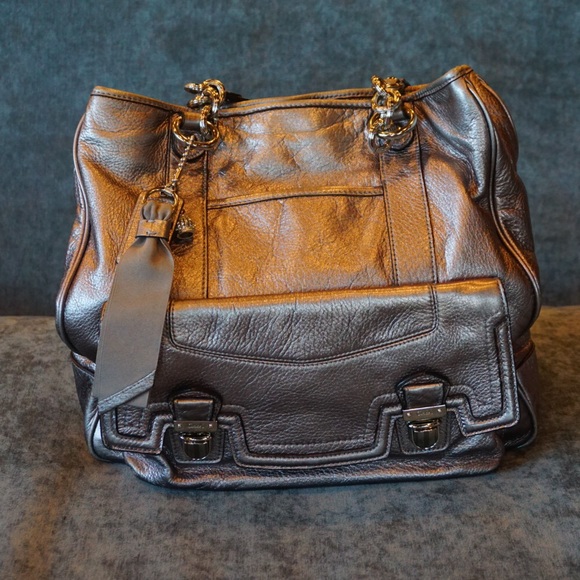 Genuine Gunmetal Leather Coach Bag