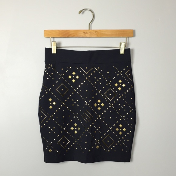 Gold Studded Bebe Bodycon Skirt