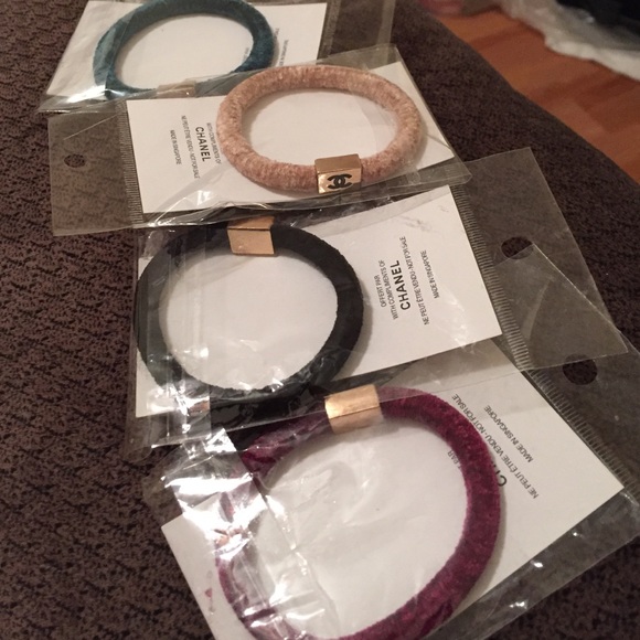 Chanel Accessories Velvet Hair Tie Set 4 Pieces Poshmark