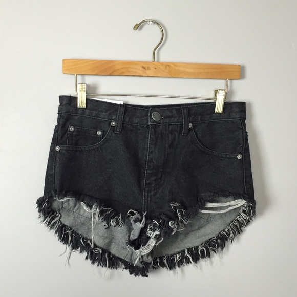 Distressed Black Denim Cut-Off Shorts