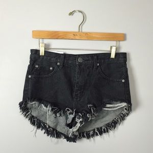 Distressed Black Denim Cut-Off Shorts