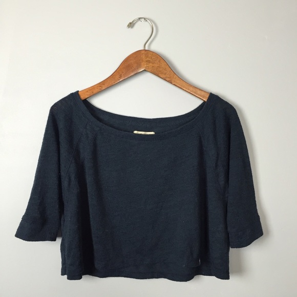 Navy Hollister Short-Sleeved Crop Top
