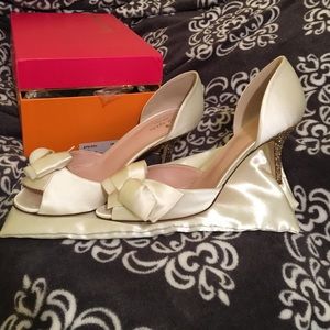 Kate spade gold ivory glitter heels