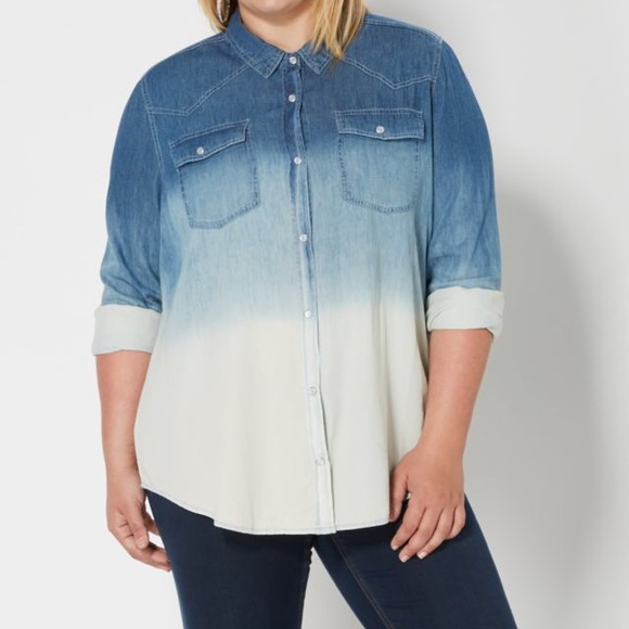 💔Sold! Ombre Chambray Button Down Plus Size 1X - Picture 3 of 3