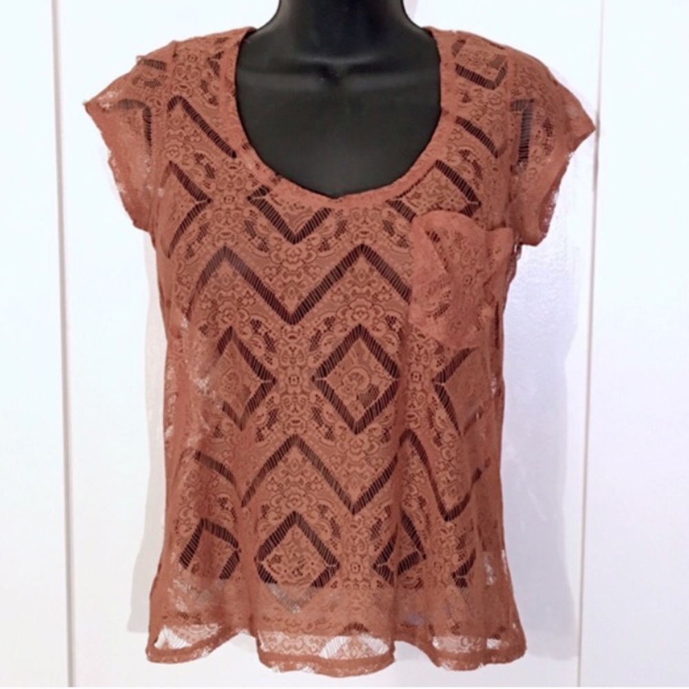 Urban Outfitters Burnt Orange Lace Tee (XS)