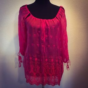 Ravishing red sheer boho blouse