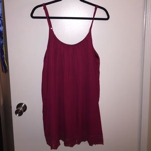 Red Tobi spaghetti strap dress with lace trim