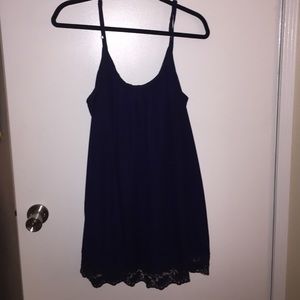 Navy Tobi spaghetti strap dress with lace trim