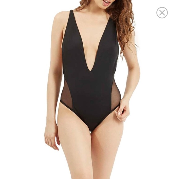 TopShop - Plunging Mesh Inset One-Piece Swimsuit