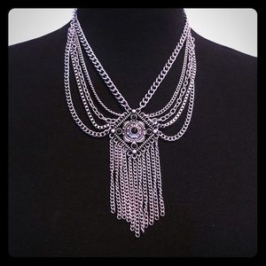 Silver tone multi chain necklace