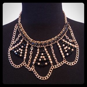 Gold and black stone statement necklace