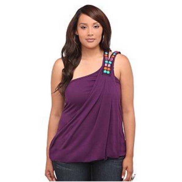 One Shoulder Drape Top with Beading