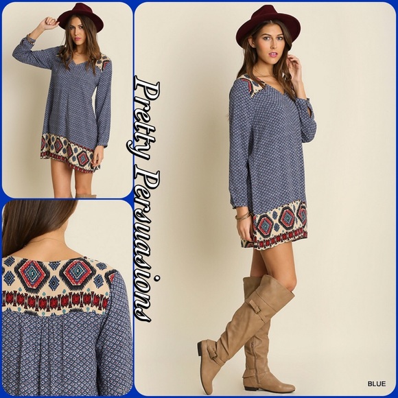 SOLD OUT Border Print Boho Mini Shirt Dress Tunic - Picture 2 of 3