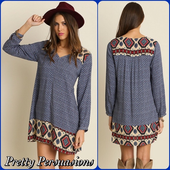 SOLD OUT Border Print Boho Mini Shirt Dress Tunic - Picture 3 of 3