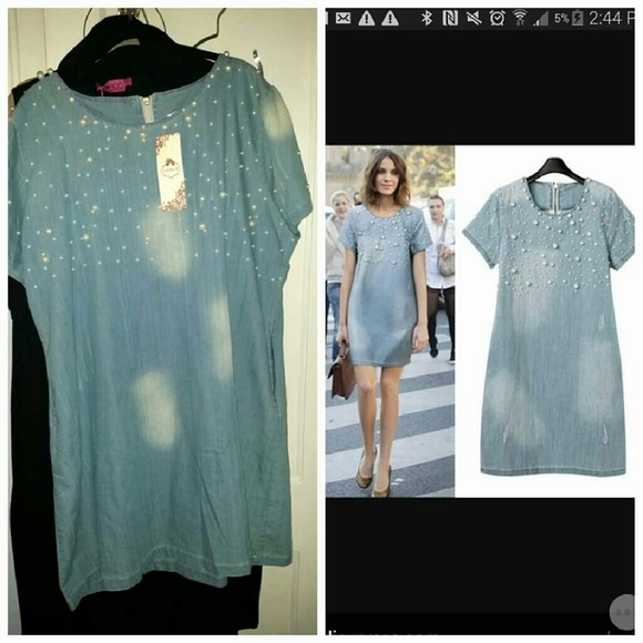 Denim dress with beads.  Fits a 14/16