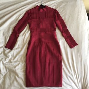 Red Wine Long Sleeve Bandage Midi dress