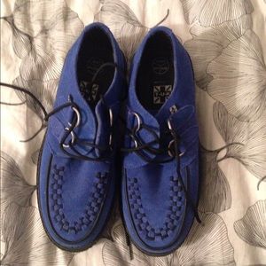 blue suede creeper shoes