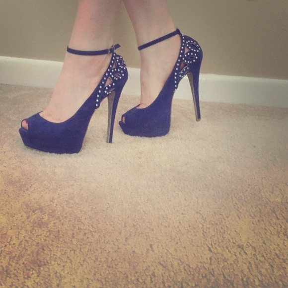 Royal blue studded heels