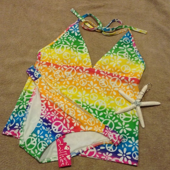 Teens Peace Sign Tankini Swimsuit - Picture 1 of 4