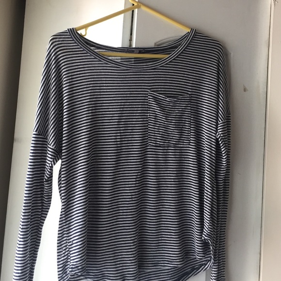 Blue and white sheer long sleeve shirt