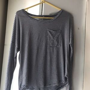 Blue and white sheer long sleeve shirt