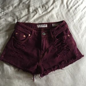 Maroon Denim high waisted shorts