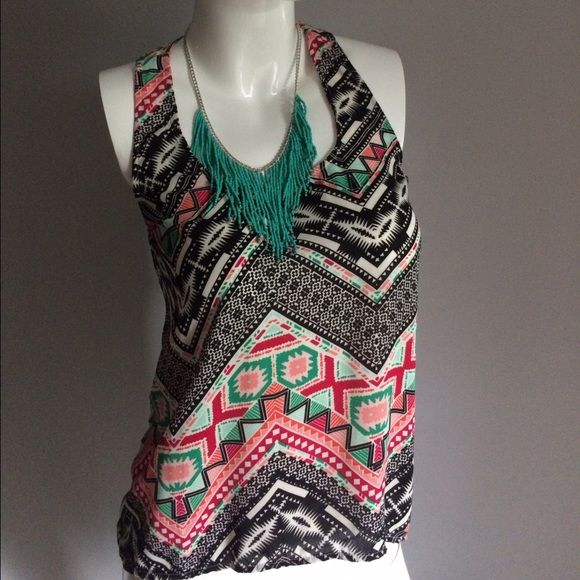 Tribal Cami top s with turquoise fringe necklace