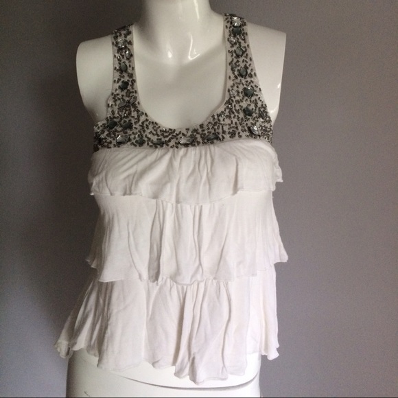 Forever 21 white embellished tank top medium