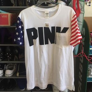 PINK VS American flag campus tee
