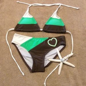 Brown Heart Bikini Swimsuit Set