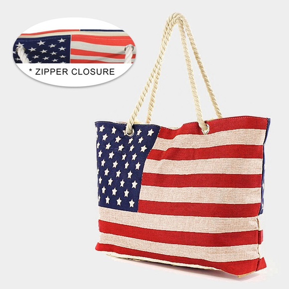 ON SALE - American flag canvas tote beach bag - Picture 2 of 2