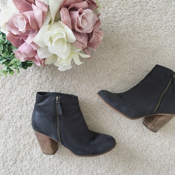 Anthropologie Shoes - Black Ankle Booties Stacked Block Heel