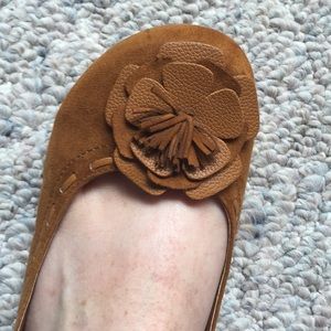 Tan suede flats with flower
