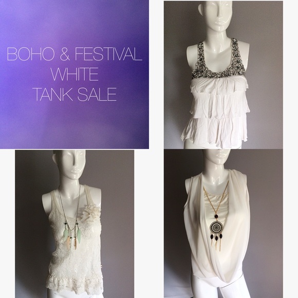 1 DAY SALE! Boho Festival White Tank Tops xs/s