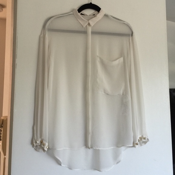 Zara White See Thru Long Sleeve Top