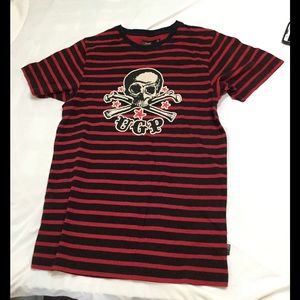 BMX Tee Shirt Pirate striped Skull Crossbones