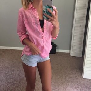 Pink button up 1/4 sleeve