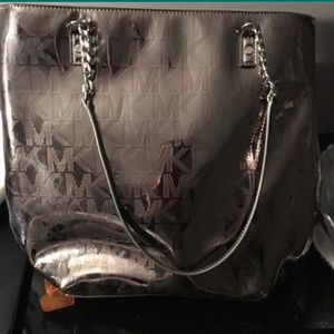Michael Kors silver metallic tote