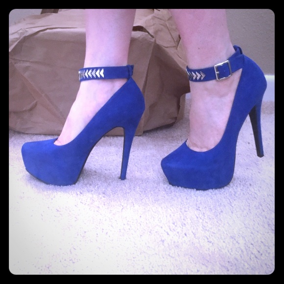 Royal blue ankle strap heels