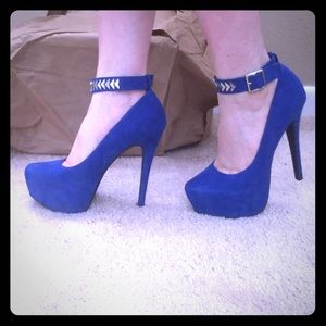 Royal blue ankle strap heels