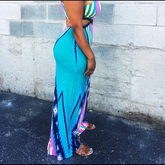 Super Cute Colorful Tribal Print Maxi Dress, NWT - Picture 3 of 5