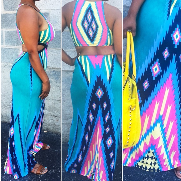Super Cute Colorful Tribal Print Maxi Dress, NWT - Picture 2 of 5