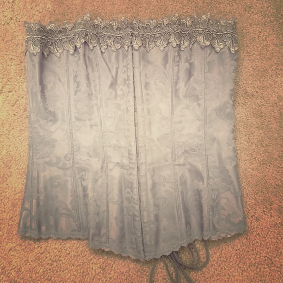 Silver brocade tight lace corset