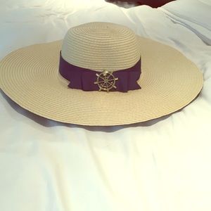 Cream Beach Hat with dark blue ribbon!!