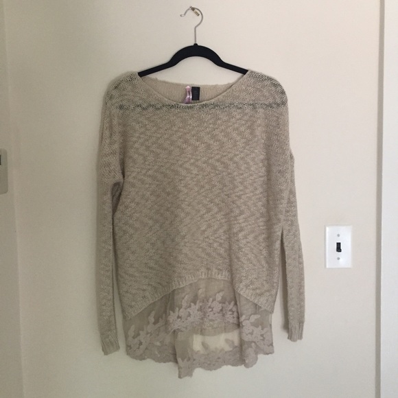 Tan Lace Trim Sweater