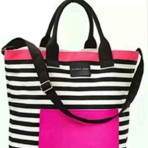 Victoria Secret tote black & pink with white strip