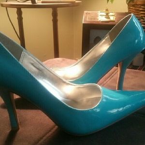 Turquoise, Purple, and Green Pumps