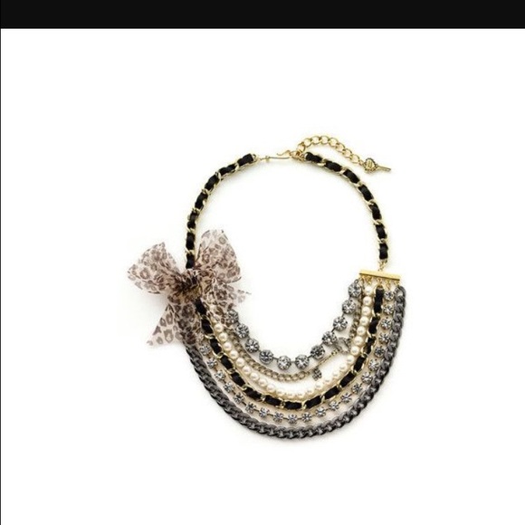 Betsy Johnson leopard bow multi strand necklace